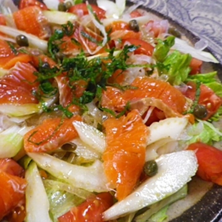 セロリトマト鮭のポン酢サラダ